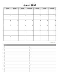 August 2059 Calendar with To-Do List