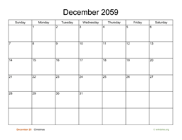 Basic Calendar for December 2059