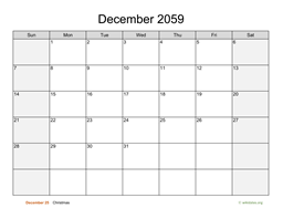 December 2059 Calendar with Weekend Shaded