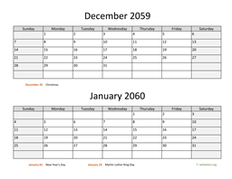 December 2059 and January 2060 Calendar