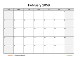 February 2059 Calendar with Weekend Shaded
