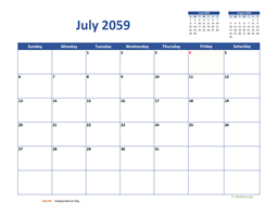 July 2059 Calendar Classic