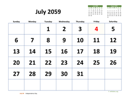 July 2059 Calendar with Extra-large Dates