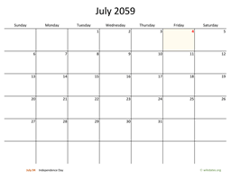 July 2059 Calendar with Bigger boxes