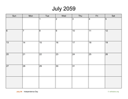 July 2059 Calendar with Weekend Shaded