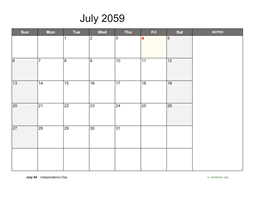 July 2059 Calendar with Notes