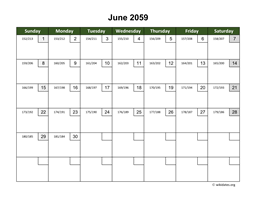 June 2059 Calendar with Day Numbers