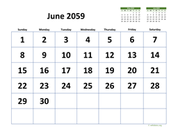 June 2059 Calendar with Extra-large Dates
