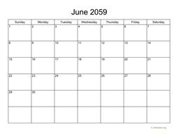 Basic Calendar for June 2059