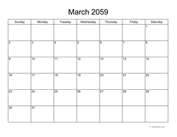 Basic Calendar for March 2059