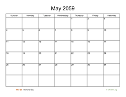 Basic Calendar for May 2059
