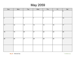 May 2059 Calendar with Weekend Shaded