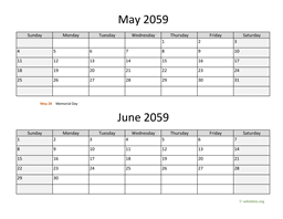 May and June 2059 Calendar