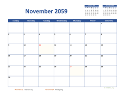 November 2059 Calendar Classic