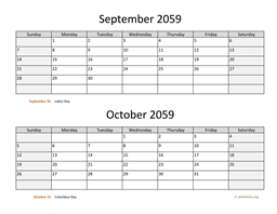 September and October 2059 Calendar