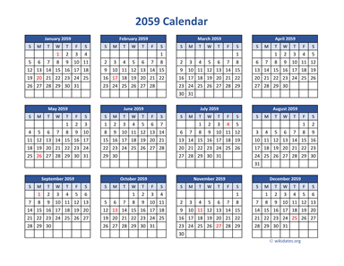 2059 Calendar in PDF