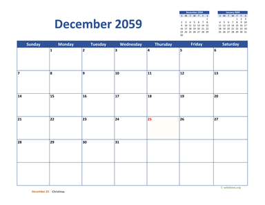 December 2059 Calendar Classic