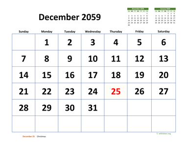 December 2059 Calendar with Extra-large Dates