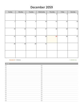 December 2059 Calendar with To-Do List