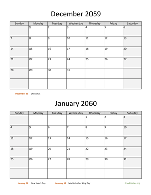 December 2059 and January 2060 Calendar Vertical