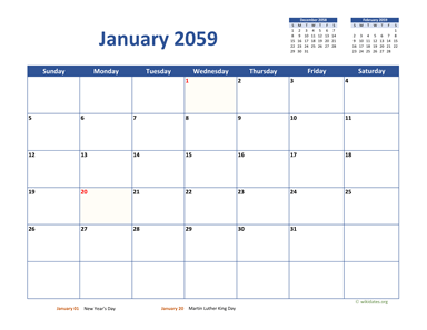 January 2059 Calendar Classic