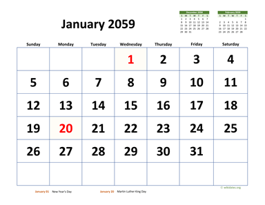 January 2059 Calendar with Extra-large Dates