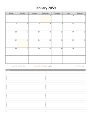 January 2059 Calendar with To-Do List
