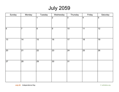 Basic Calendar for July 2059