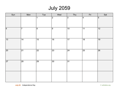 July 2059 Calendar with Weekend Shaded