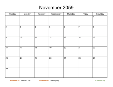 Basic Calendar for November 2059