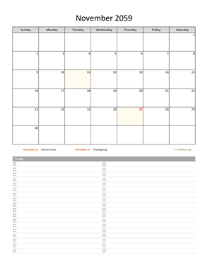 November 2059 Calendar with To-Do List