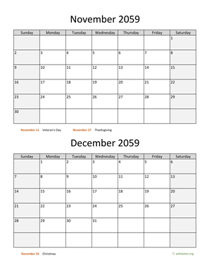 November and December 2059 Calendar Vertical