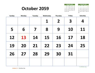 October 2059 Calendar with Extra-large Dates