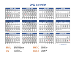PDF Calendar 2060 with Federal Holidays
