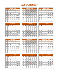 Full Year 2060 Calendar on one page