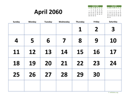 April 2060 Calendar with Extra-large Dates