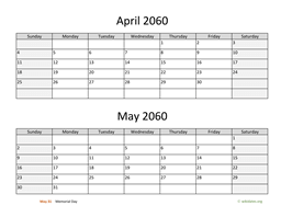 April and May 2060 Calendar