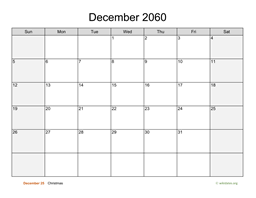 December 2060 Calendar with Weekend Shaded