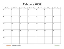 Basic Calendar for February 2060