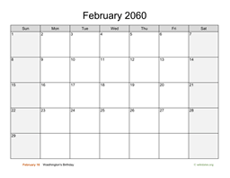 February 2060 Calendar with Weekend Shaded