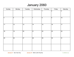 Basic Calendar for January 2060