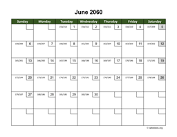 June 2060 Calendar with Day Numbers