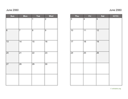 June 2060 Calendar on two pages