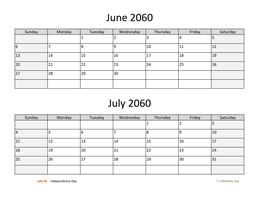 June and July 2060 Calendar