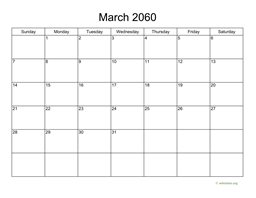 Basic Calendar for March 2060