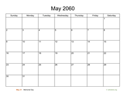 Basic Calendar for May 2060