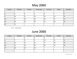 May and June 2060 Calendar