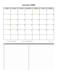 Monthly 2060 Calendar with To-Do List