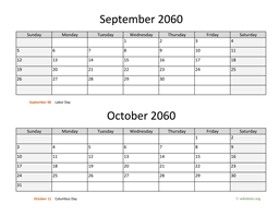 September and October 2060 Calendar