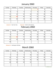 three months 2060 calendar vertical
